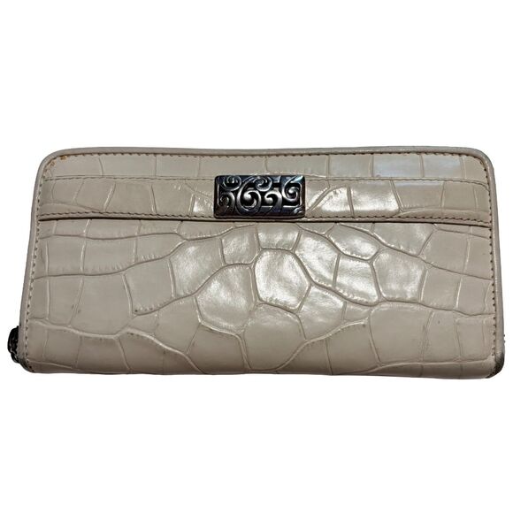Brighton Croc Embossed Leather Wallet Zip Around Organizer Neutral - Picture 7 of 7